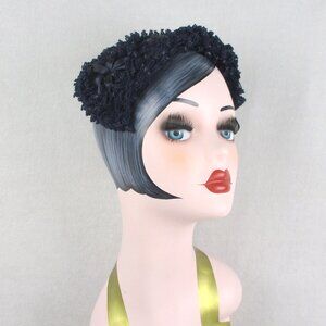 Blue Cocktail Hat Vintage 1960s Rafia Flower Juliet Cap Half Calot